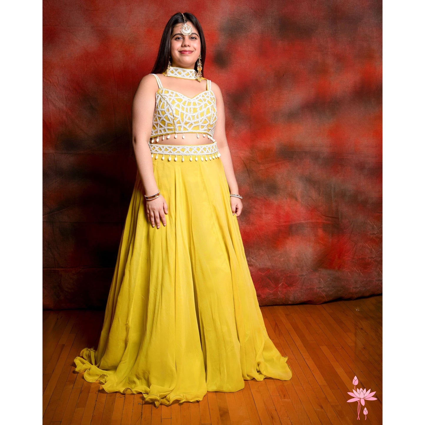 yellow georgette lehenga choli