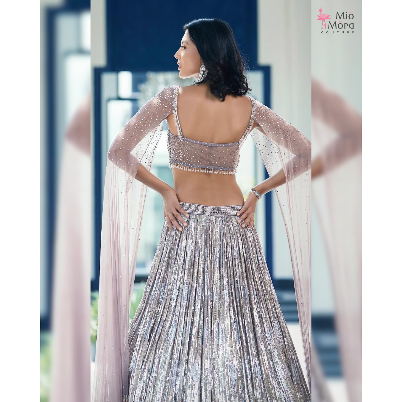 Brown Georgette Embroidered Lehenga Set