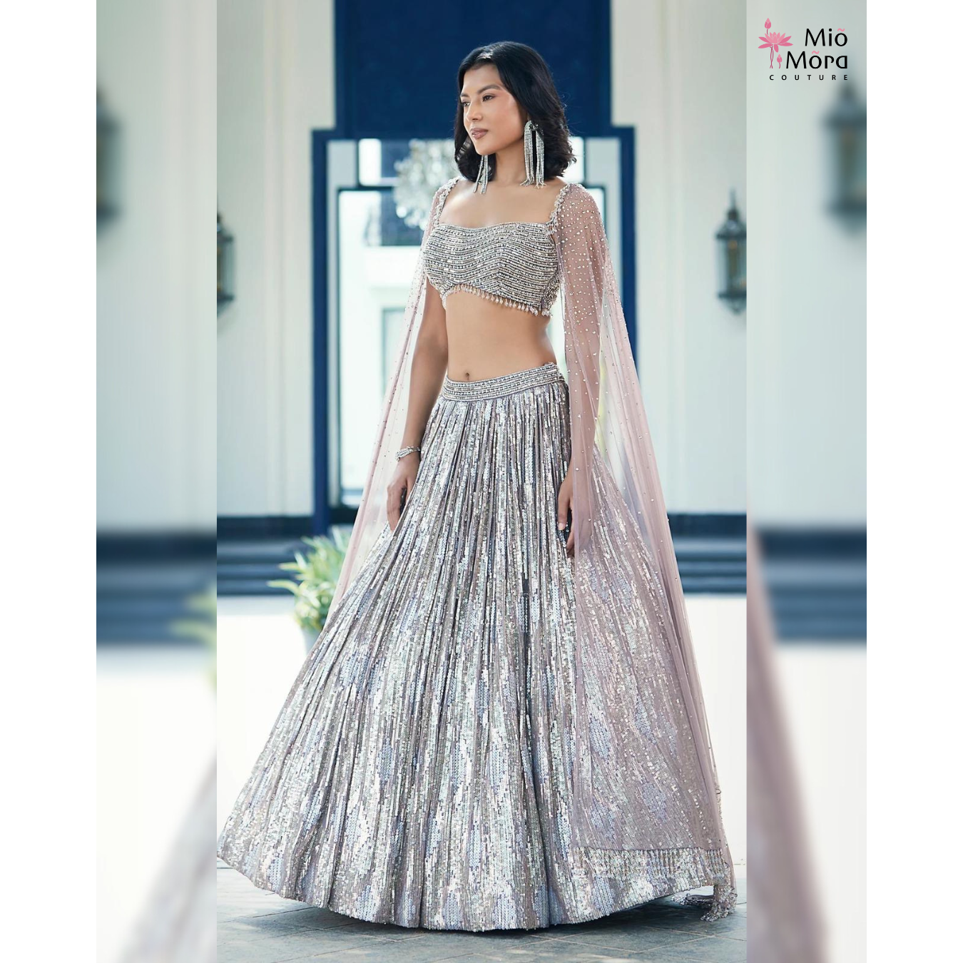 Brown Georgette Embroidered Lehenga Set