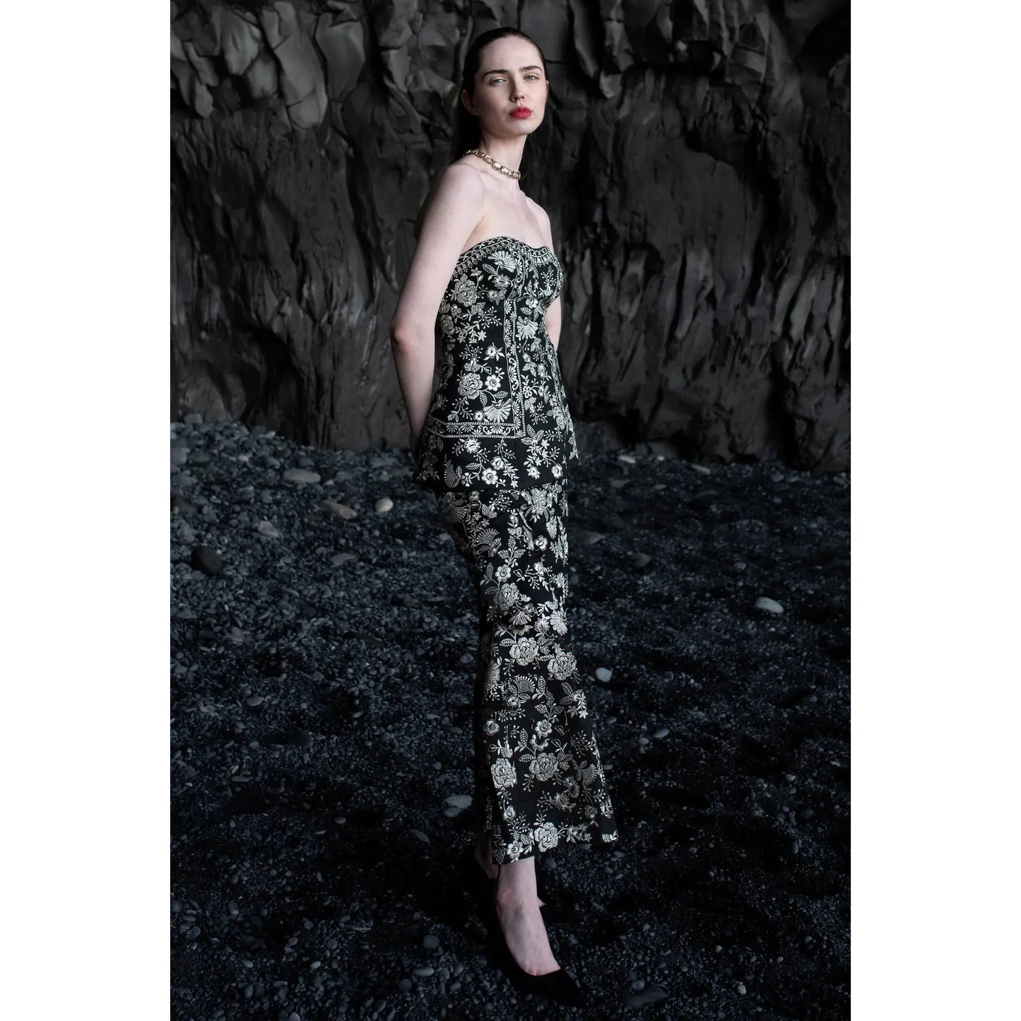 Metallic Embroidered Corset Suit