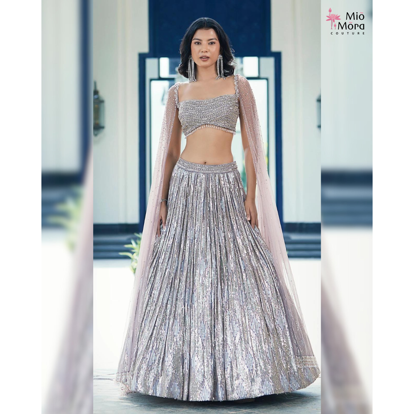 Brown Georgette Embroidered Lehenga Set