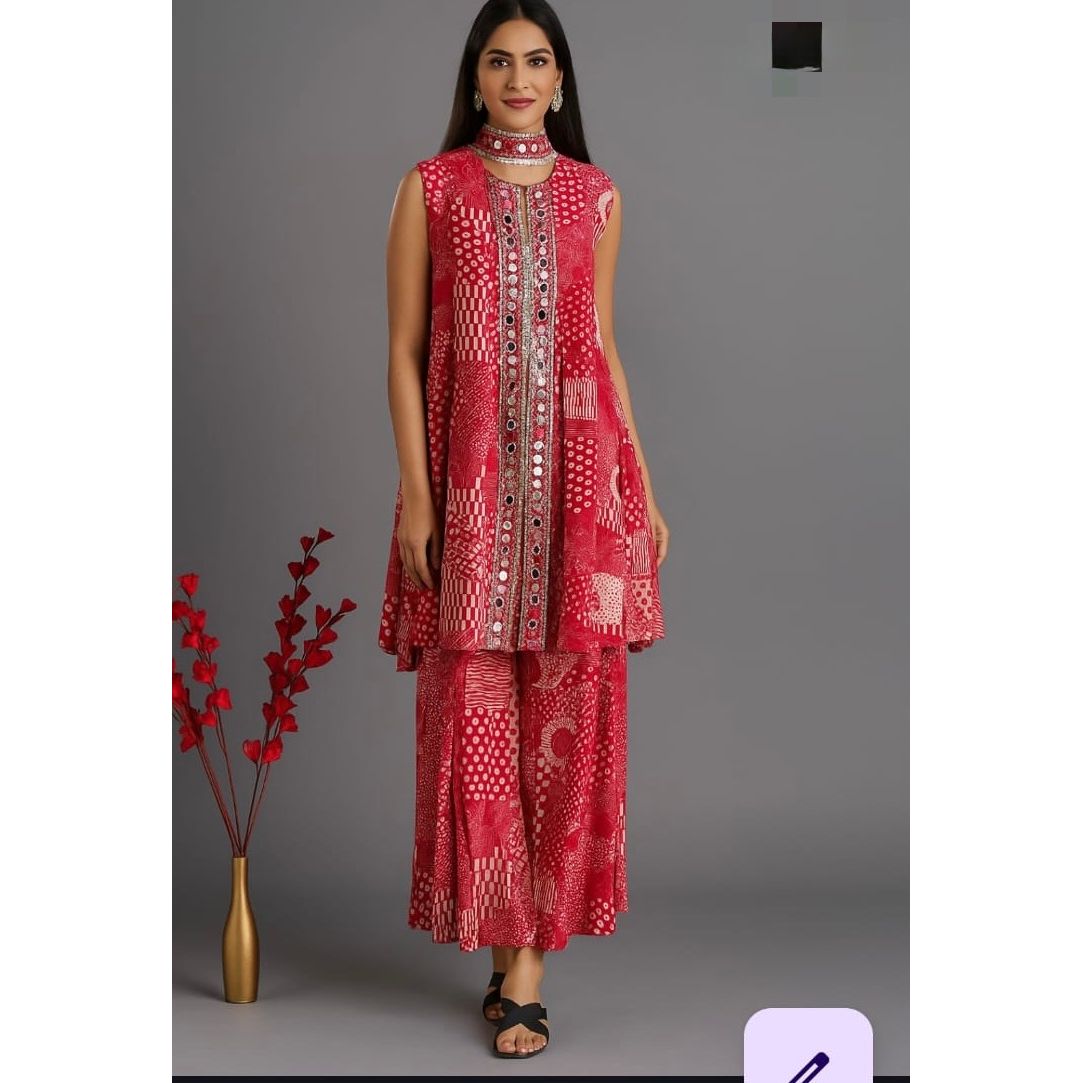 Crimson Printed Kurta & Palazzo Set