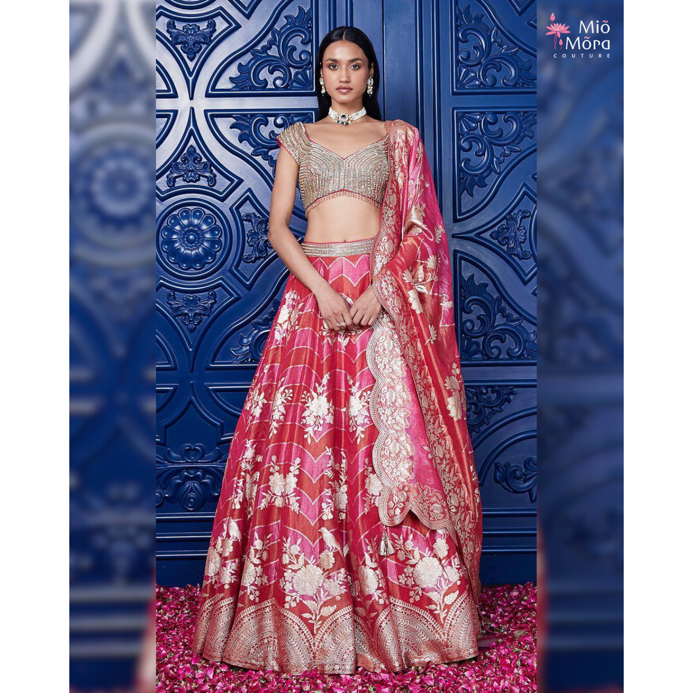 Pink Banarasi Weave Embroidered Lehenga Set
