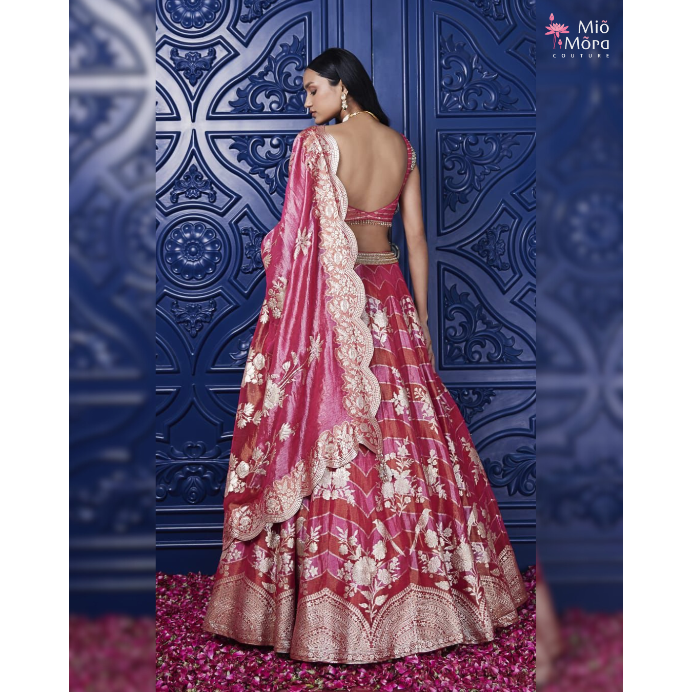 Pink Banarasi Weave Embroidered Lehenga Set