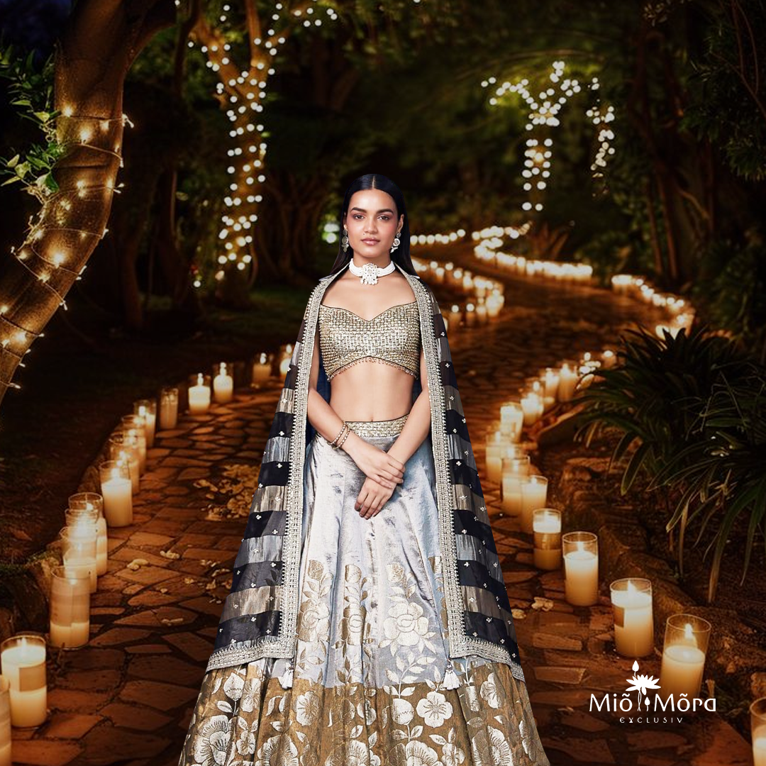 Brown Banarasi Weave Embroidered Lehenga Set
