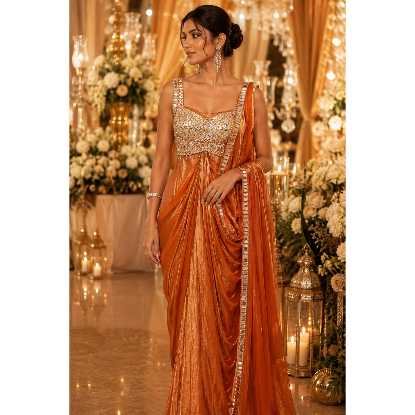 Burnt Orange Designer Saree