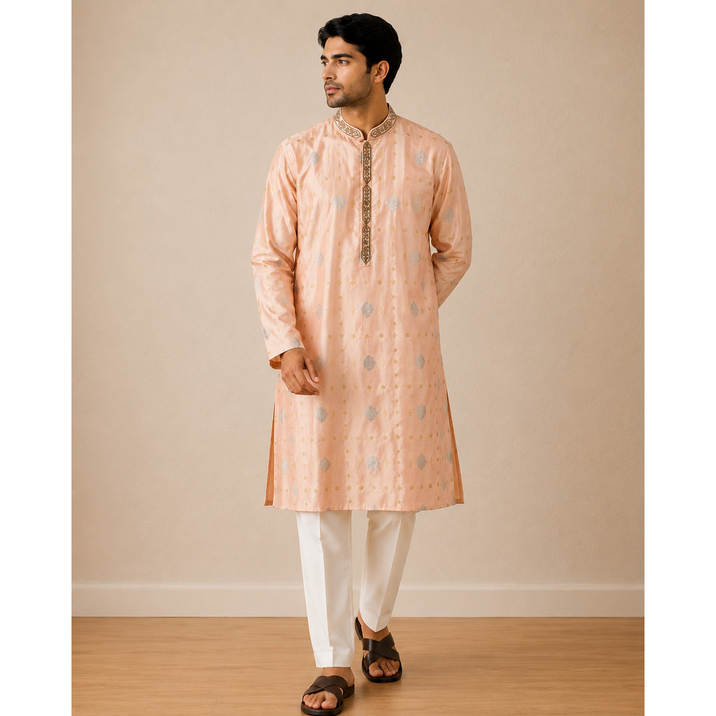 Men's Kurta set with gold and silver detailing
