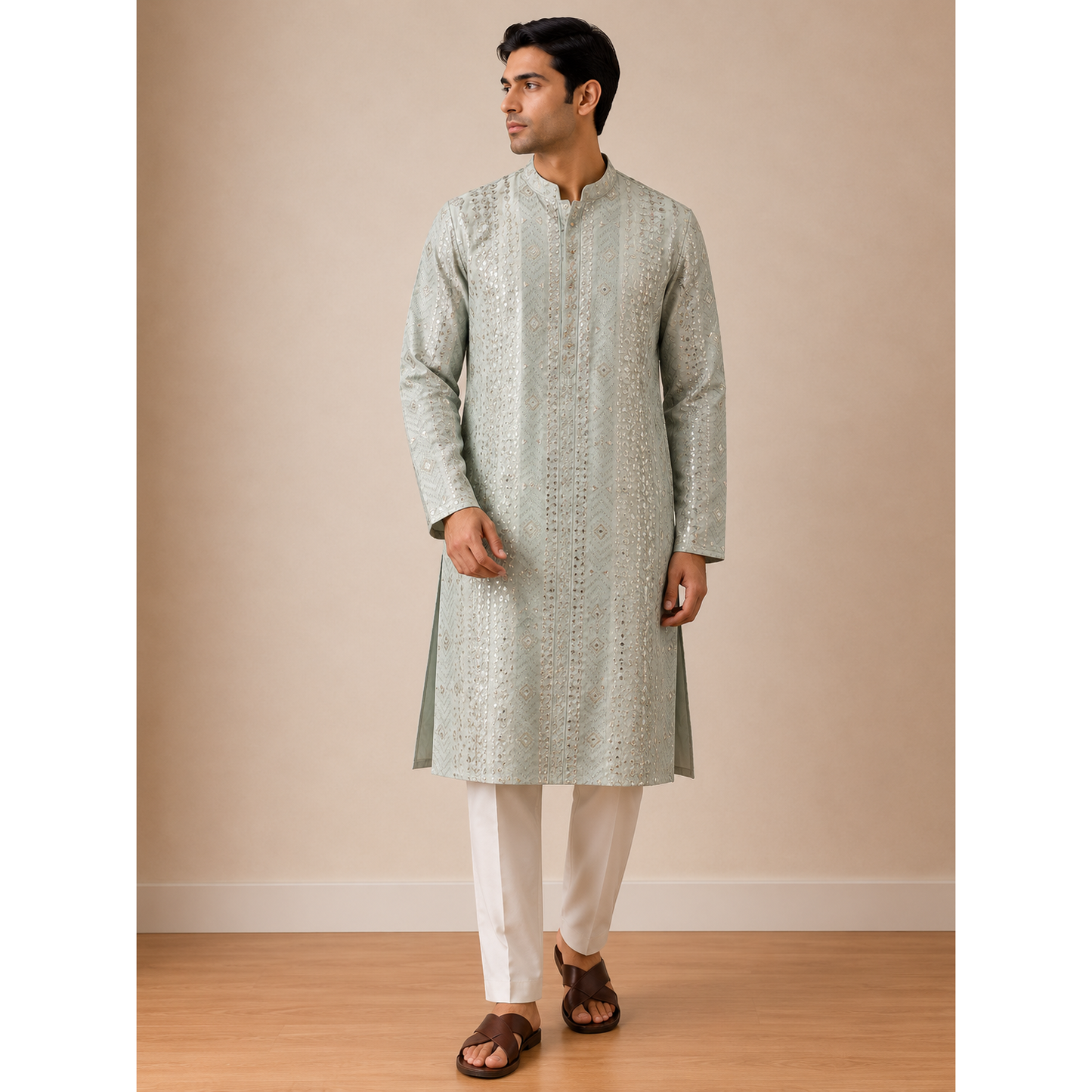 Light Blue mirror work kurta set