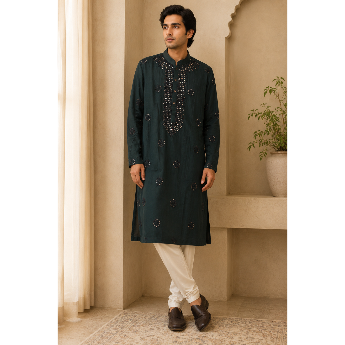 Mens Dark Green Kurta Set
