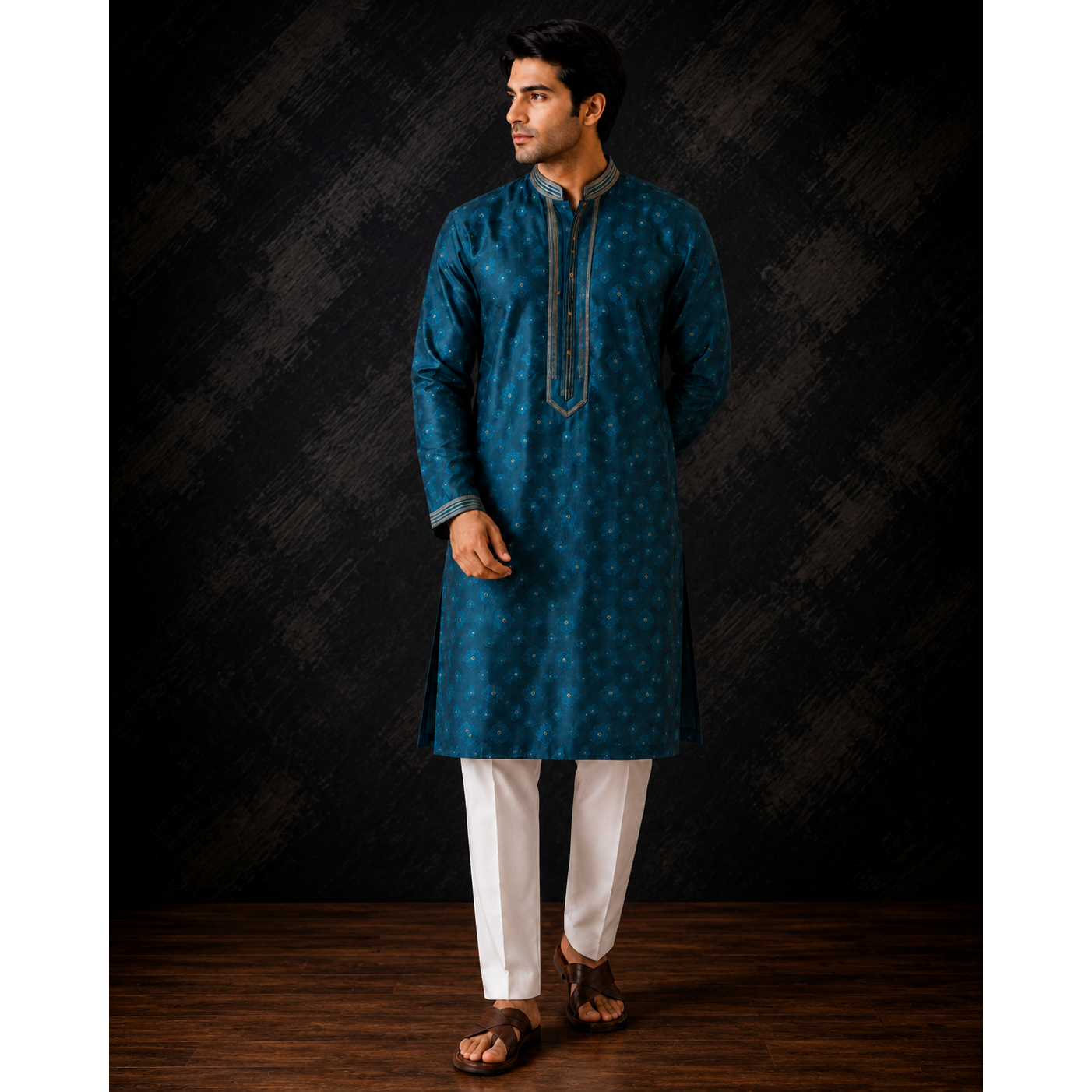 Dark blue/green Mens Kurta Set