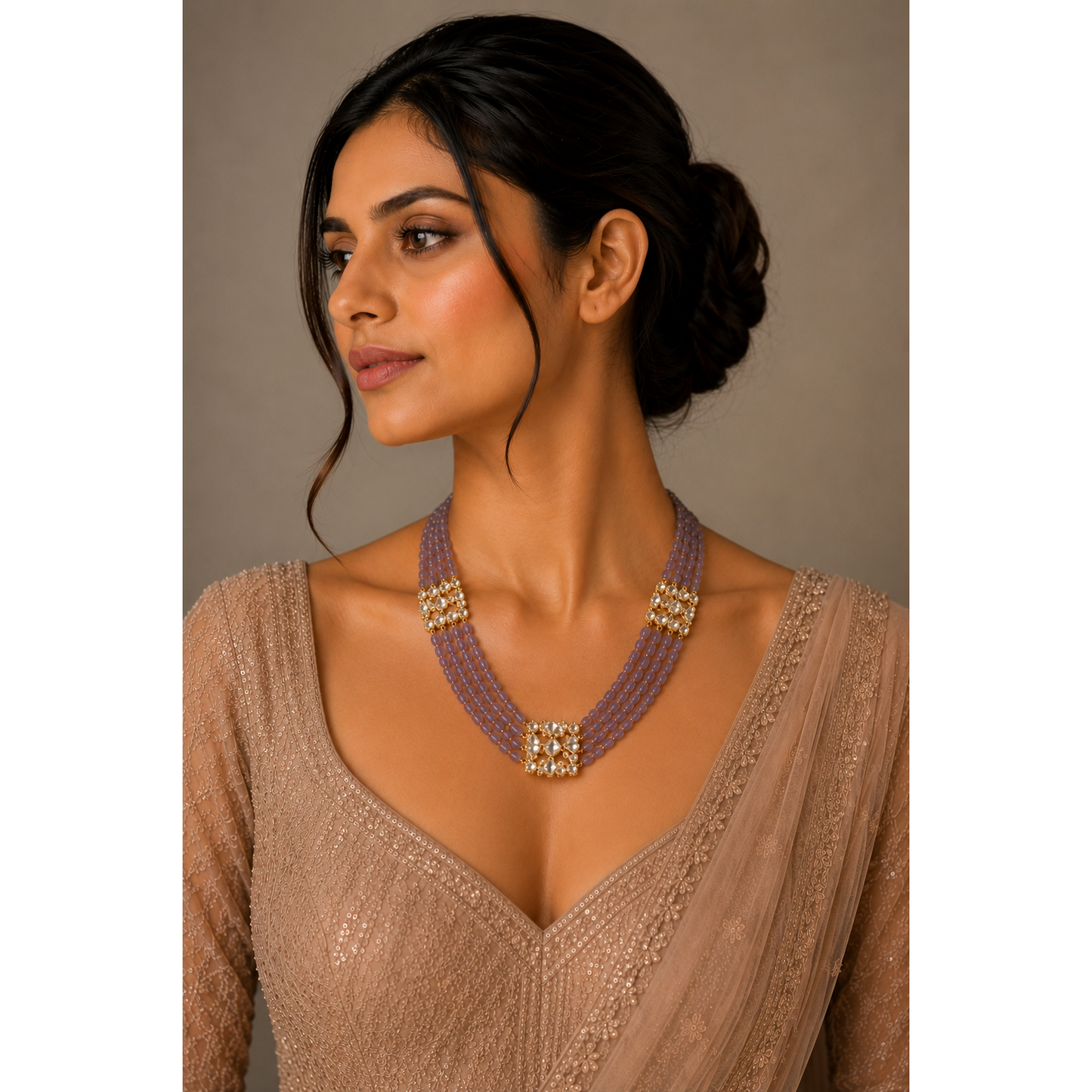 Lavender Beaded Silver Necklace Set