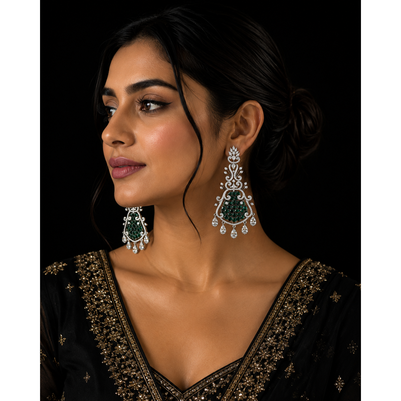 Emerald Crystal Chandelier Statement Earrings