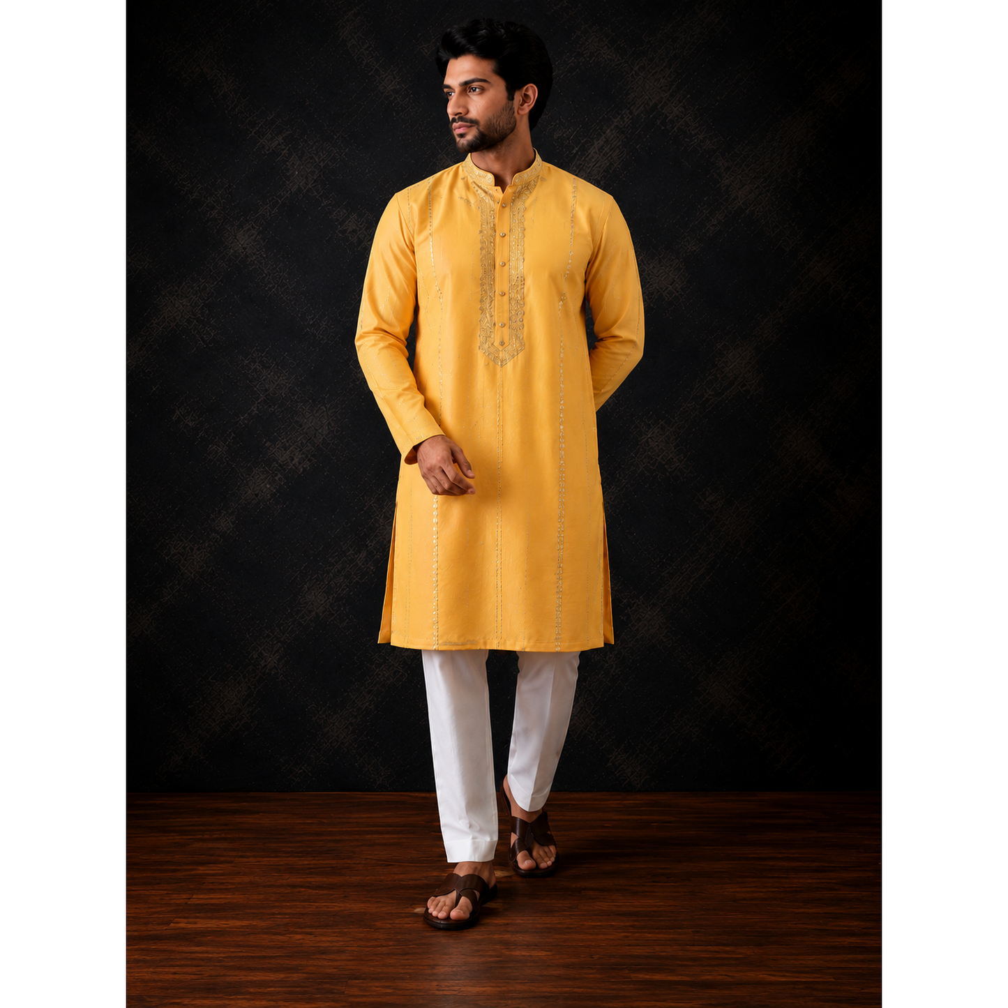 Sunshine Yellow Embroidered Men's Kurta Set
