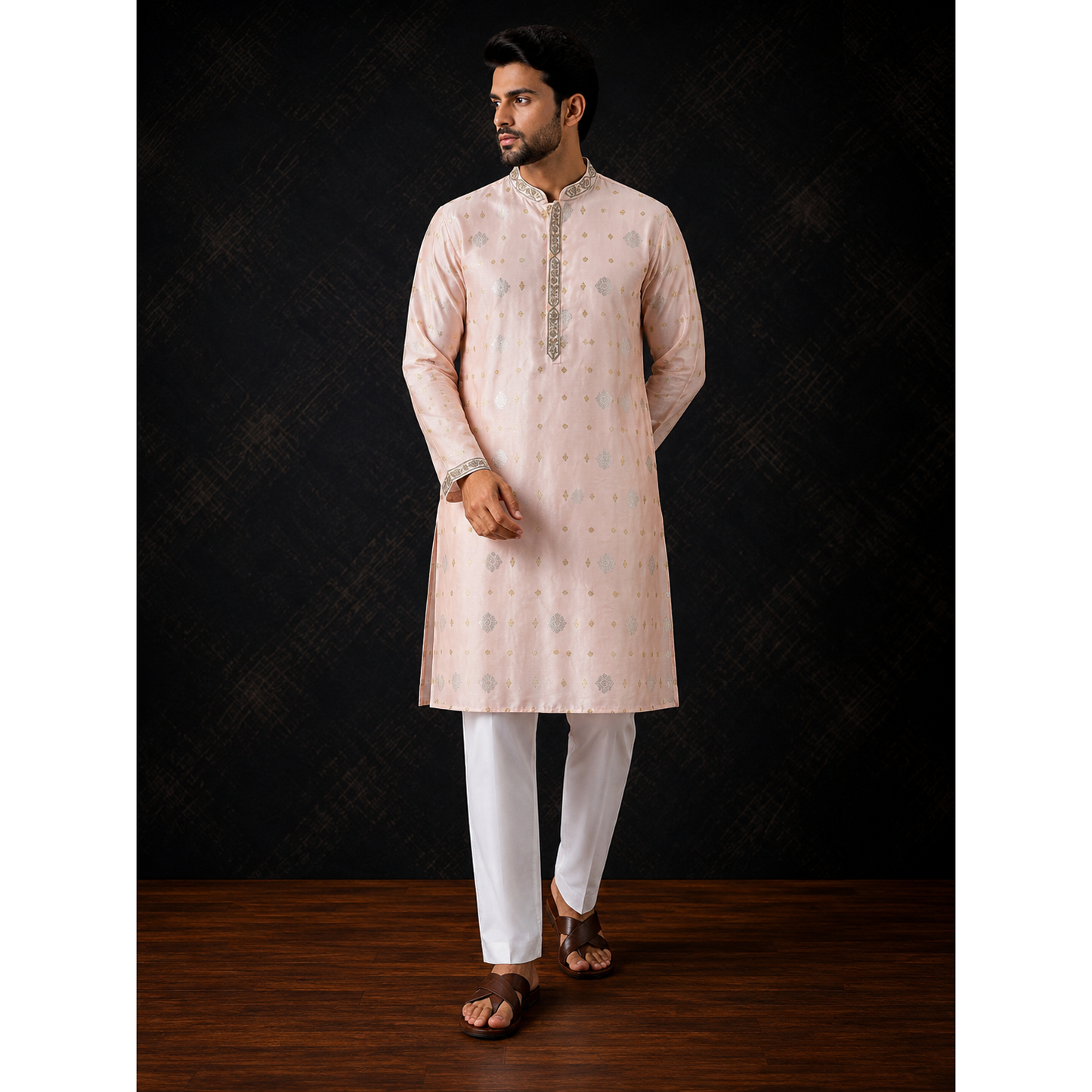 Blush Pink Embroidered Men's Kurta Set