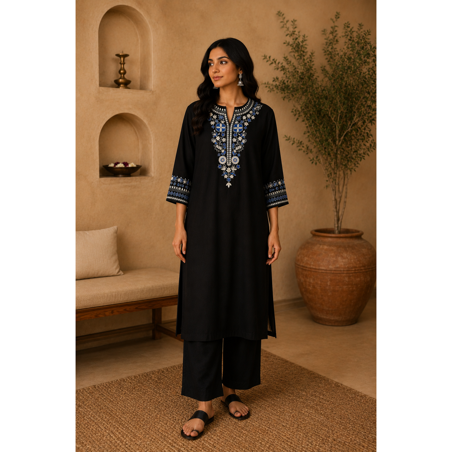 Black and Blue Embroidered Suit