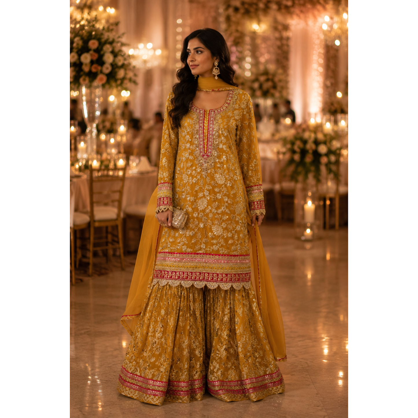 Yelloe Heavy Embrodiery Sharara For Weedings