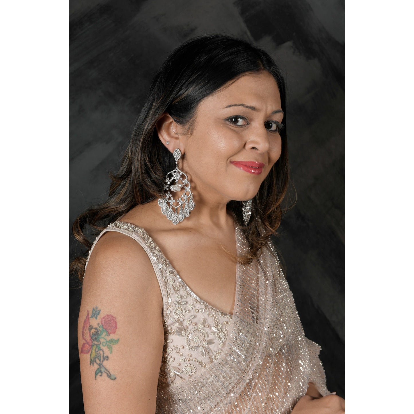 Pearl and CZ long earring