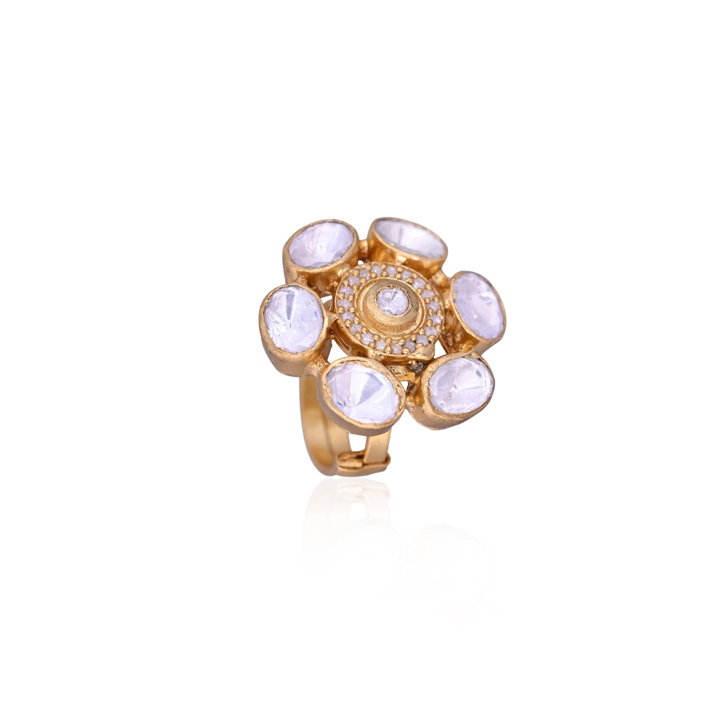 Pure Silver Gold-Plated Kundan-Studded Finger Ring