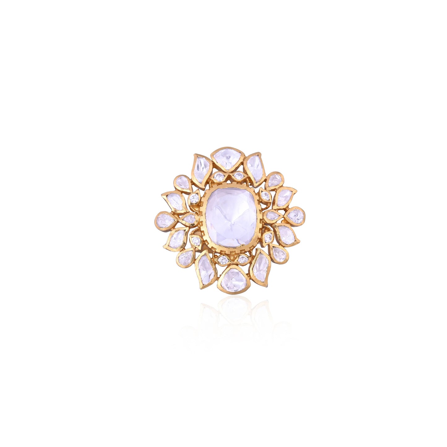 Pure Silver Gold-Plated Kundan-Studded Finger Ring
