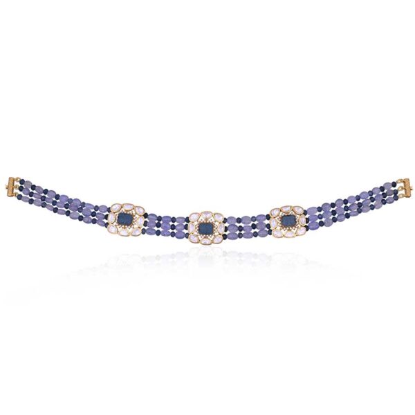 Emerald Kundan Choker with Blue Beads – Elegant Traditional Jewelry