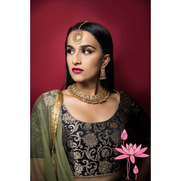 Gold Finish Silver Necklace with Earrings – Elegant Bridal Necklace with Semi-Precious Stones in 22K Gold Plating