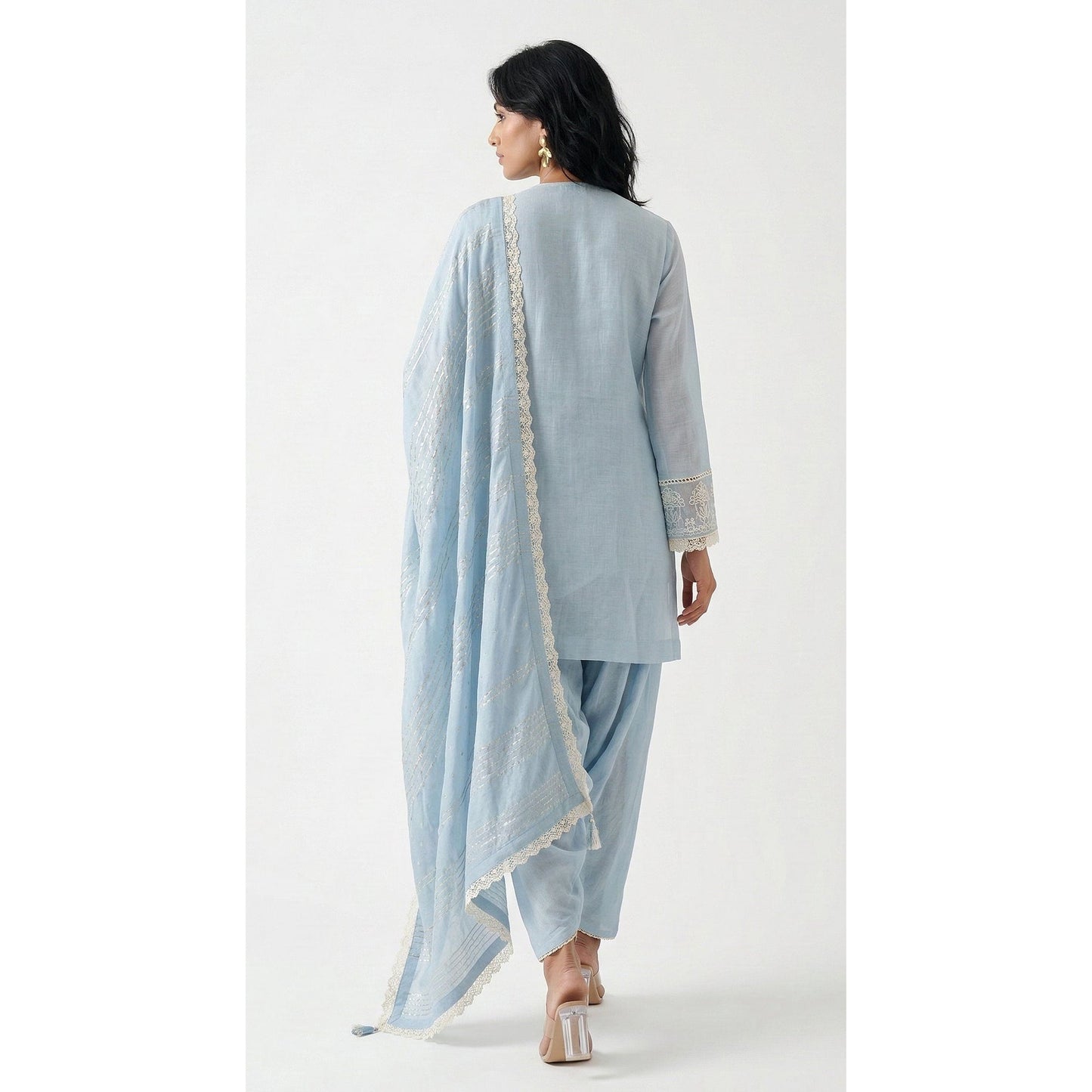 Baby Blue Cotton Chanderi Suit with Embroidery