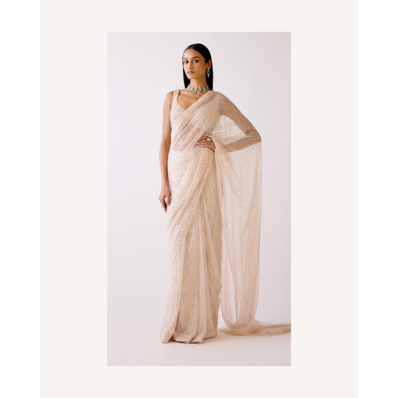 Soft Peach Heavy Sequin Saree