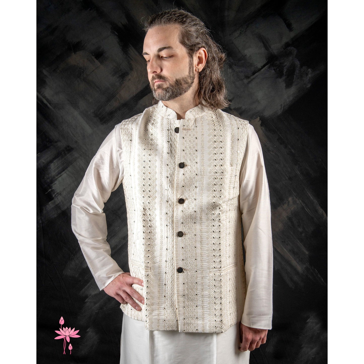 Men's White Kurta Set with Sequin Work & Nehru Jacket – Elegant Festive Wear