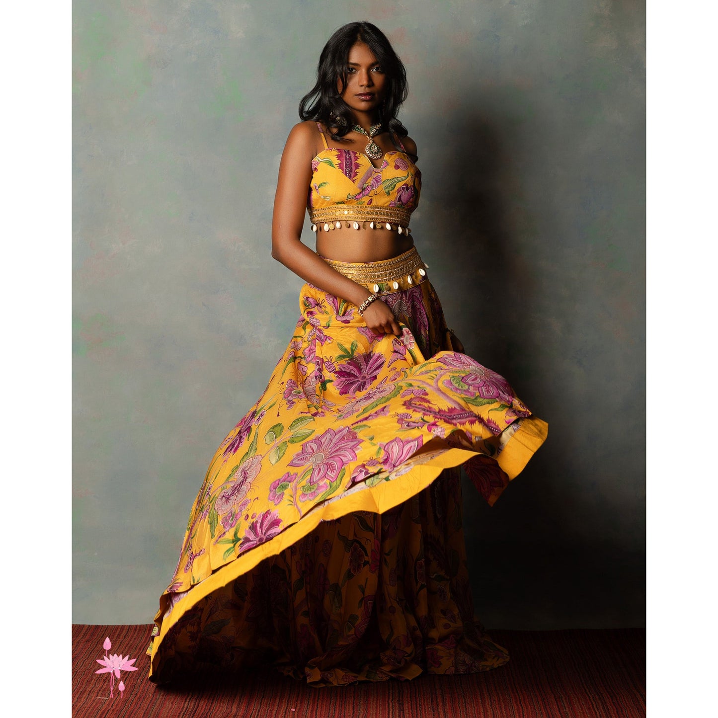 Yellow Floral Lehga