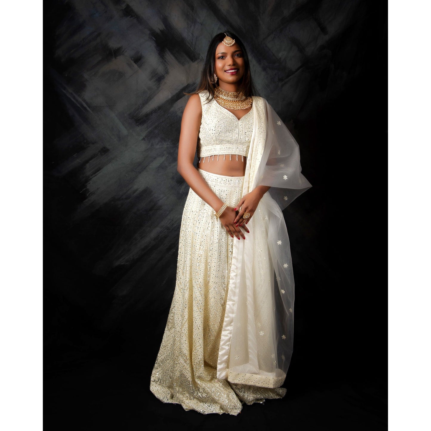 white chikankari lehenga choli