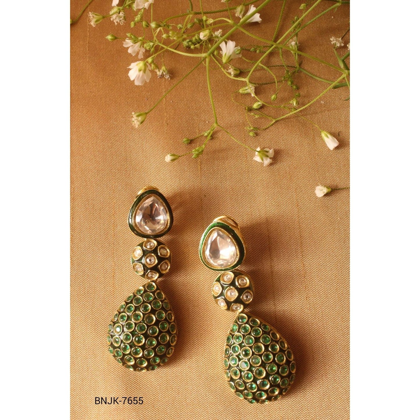 Green Polki Earrings