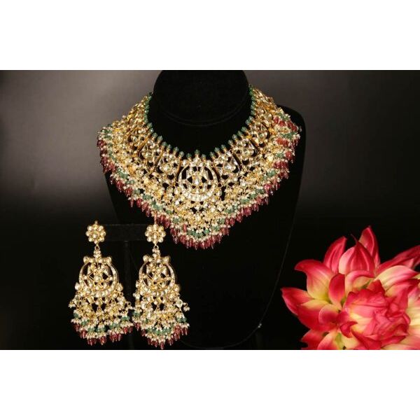 Stunning Bridal Necklace with Light Green & Ruby Fluorites: A Luxurious Jewelry Set for Brides