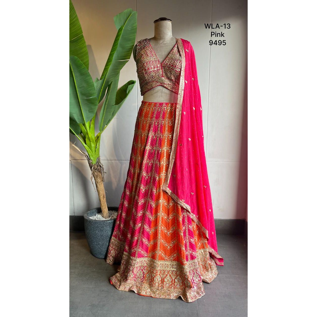 Pink and Orange Lehnga