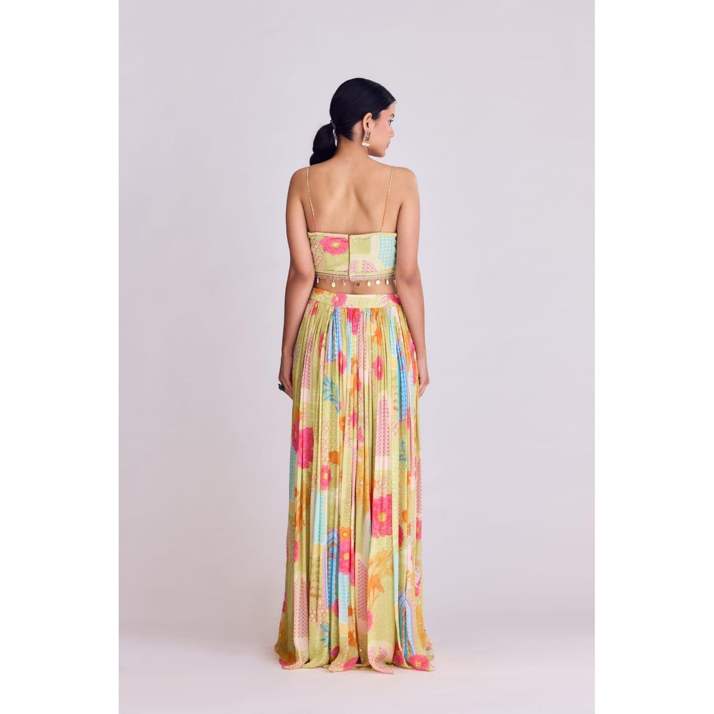Lime Skirt Set with Cape