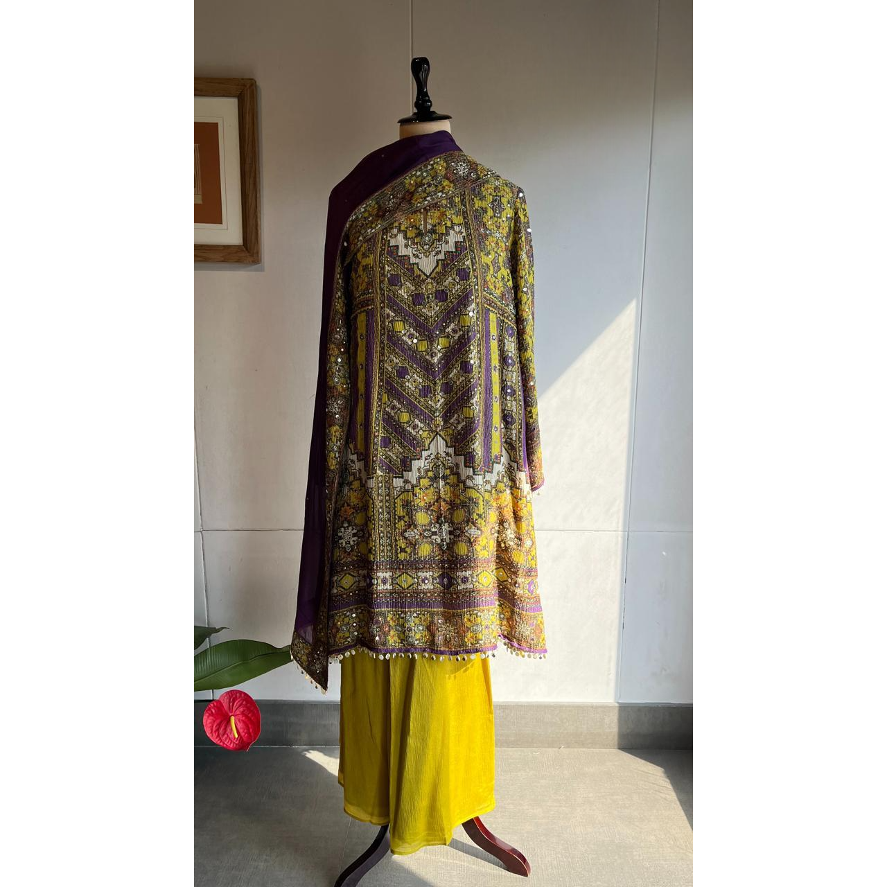Printed and Stone Work Kurta with Sharara & Dupatta