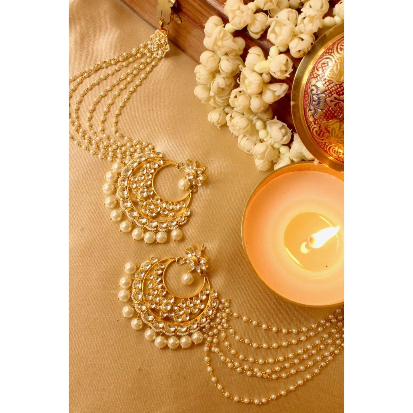 Pearl Kundan Chandbali