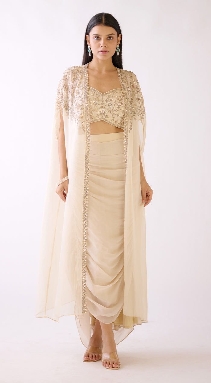 Peach Skirt with Sequined Cape