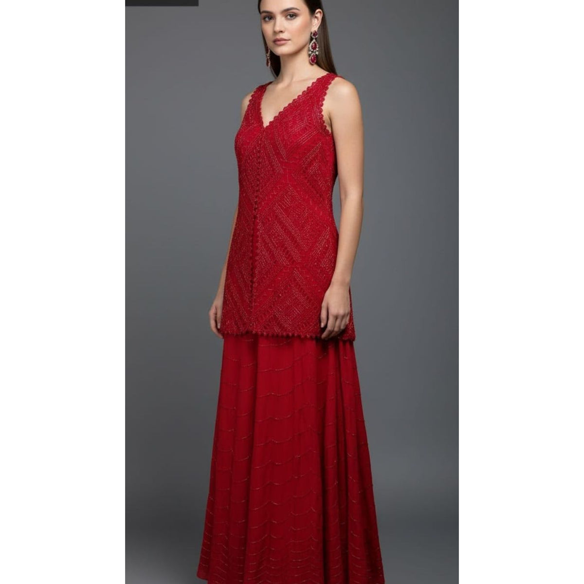 Ruby Red Georgette Sharara Set