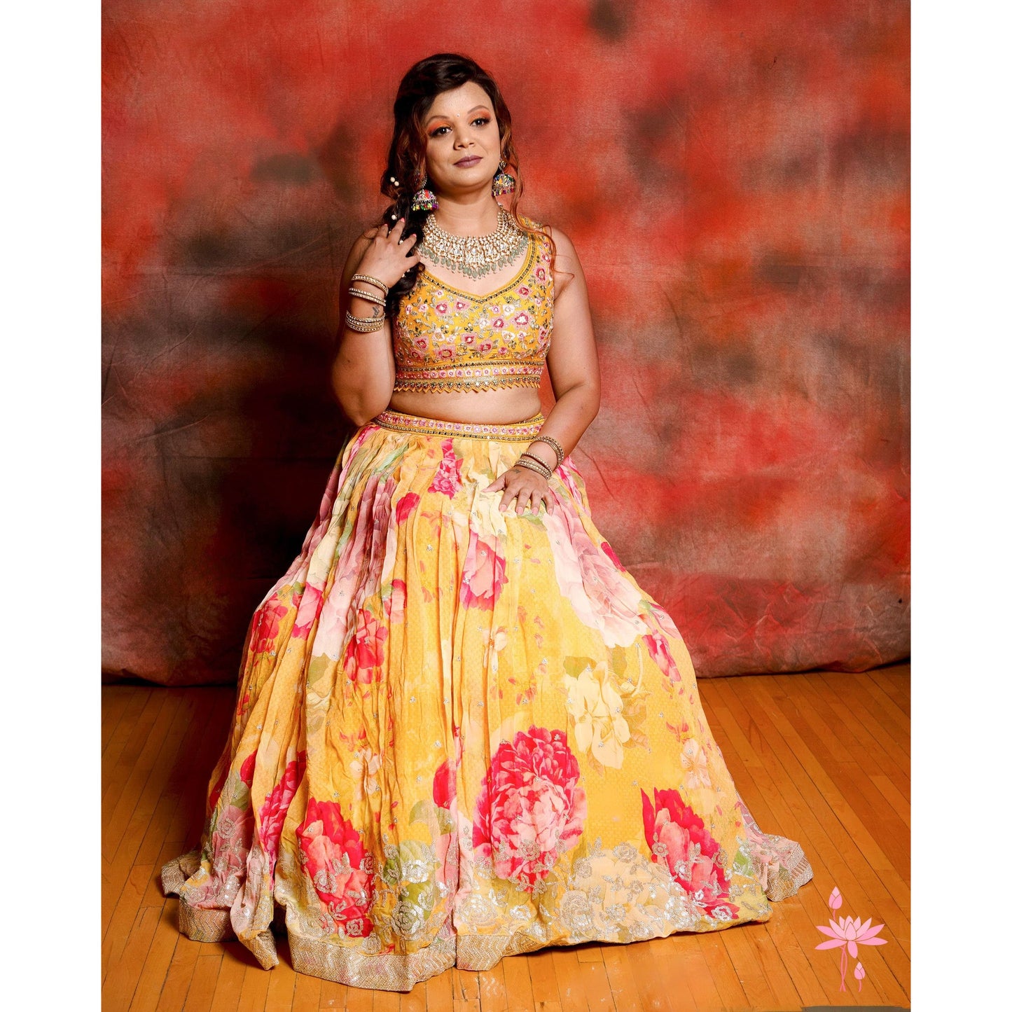 designer lehenga - In Yellow flower print
