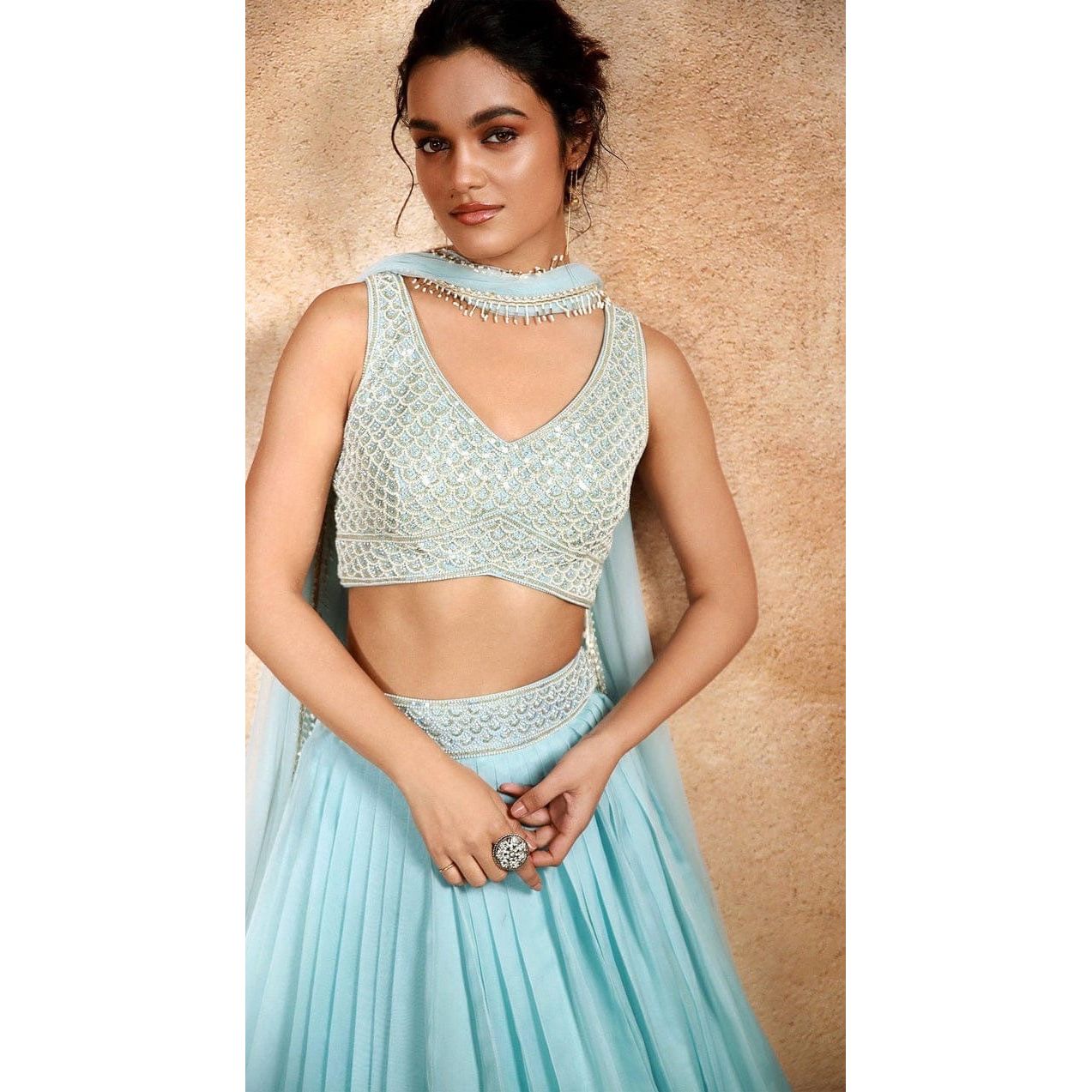 Blue Lehenga With Embroidered Blouse