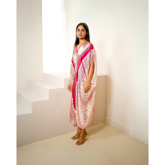 Ivory/ Red Bandhini Kaftan