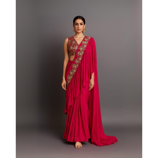 Red Drape Saree