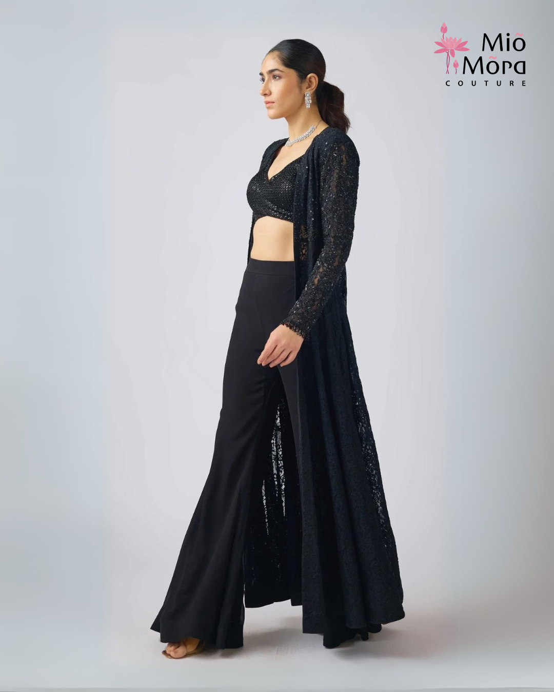 Black Cape Set with Chantilly Lace Jacket