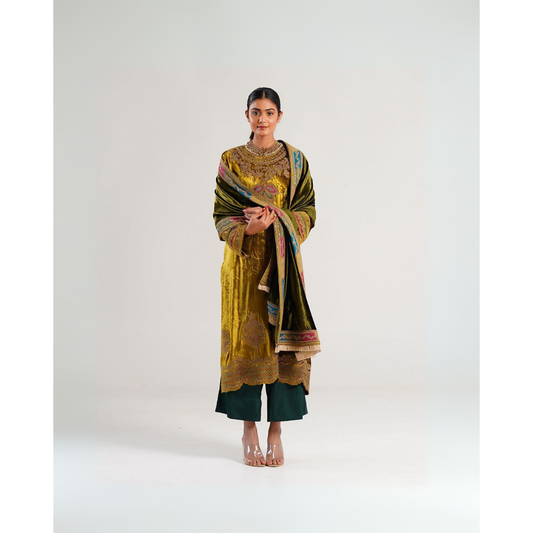 Velvet Suit Olive -Green - Gold