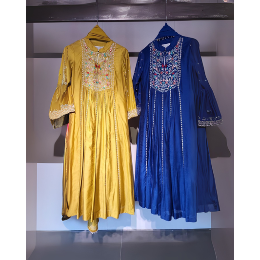 Embroidered Suits in Yellow and Royal Blue