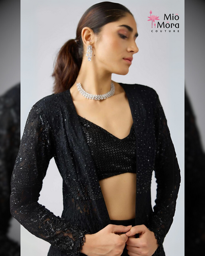 Black Cape Set with Chantilly Lace Jacket