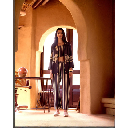 Black Abstract Cord Set with Jacket