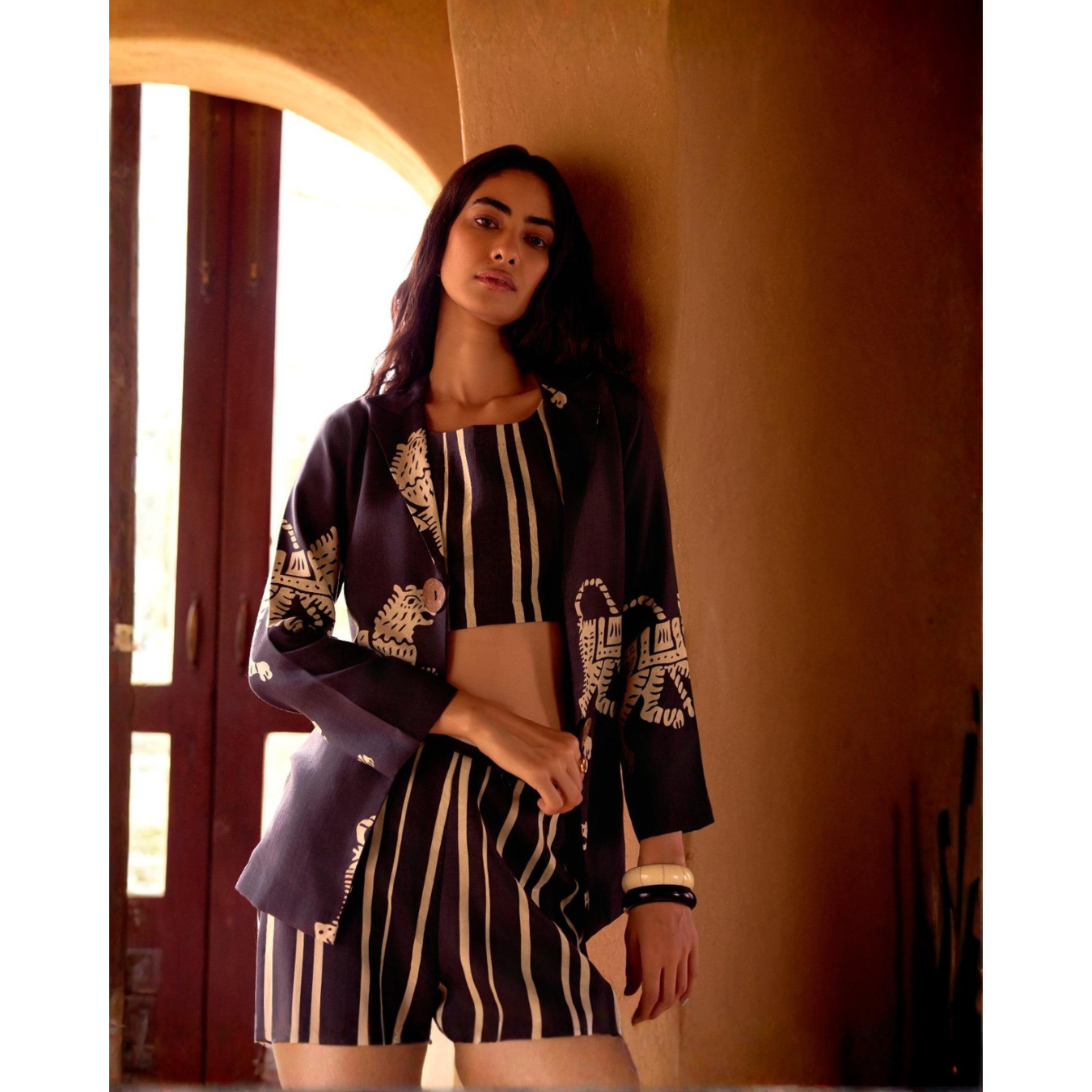 Black Abstract Cord Set with Jacket