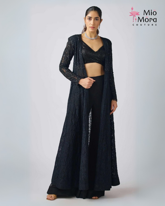 Black Cape Set with Chantilly Lace Jacket