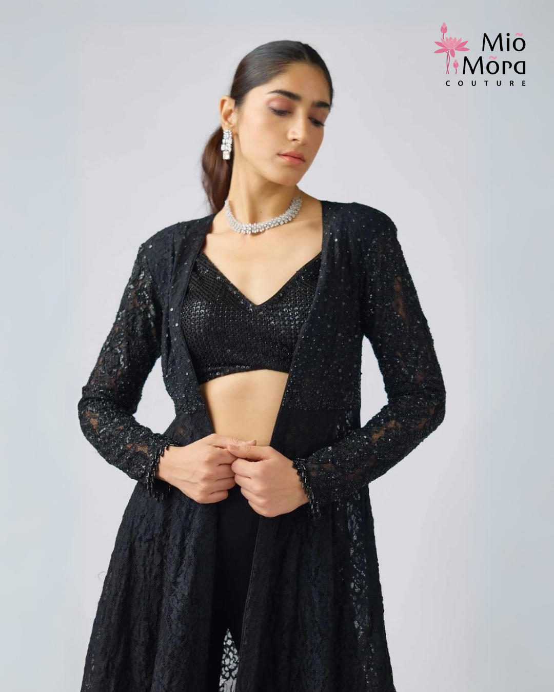 Black Cape Set with Chantilly Lace Jacket